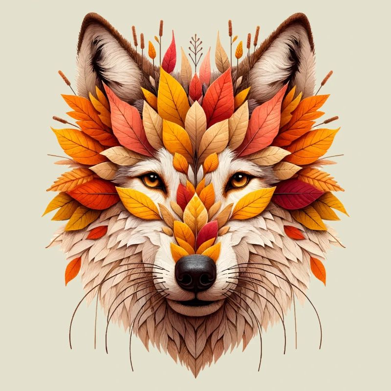 Grand loup, conçu à partir de différentes feuilles