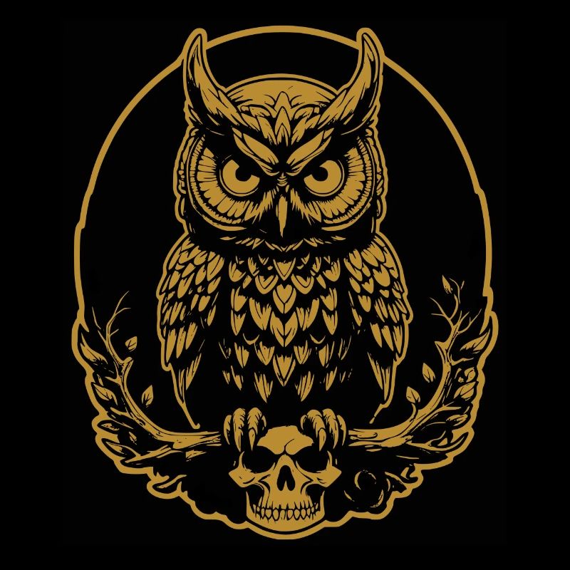 Mystische Eule sitzt auf einem Skull