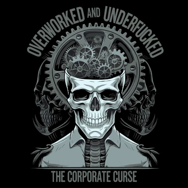 Overworked & Exhausted - Corporate Curse Skull Art