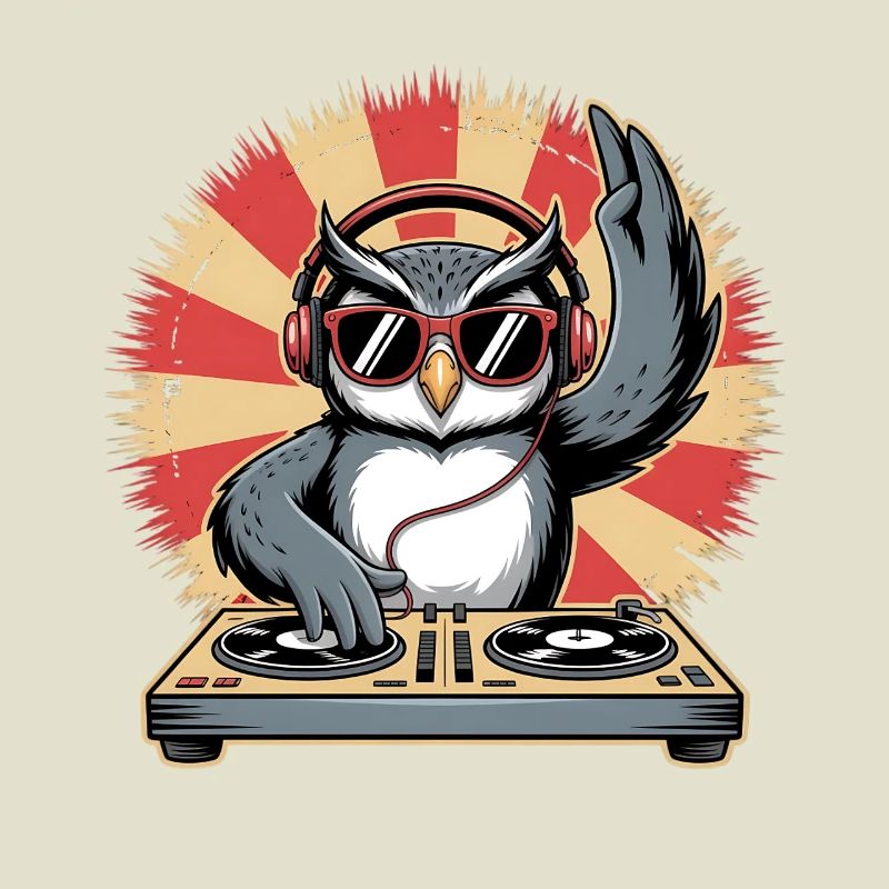 DJ Eule mit Turntables