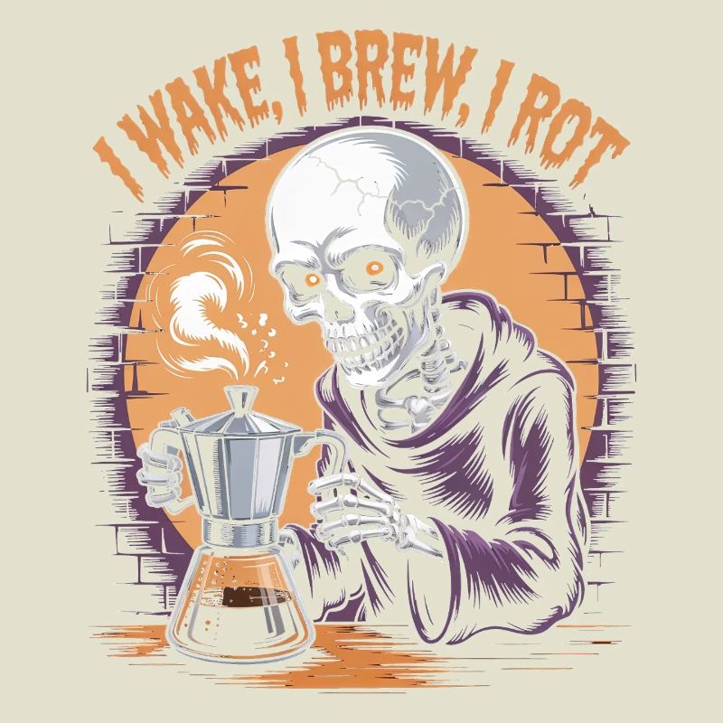 Wake, Brew, Rot Skeleton Coffee Halloween Design