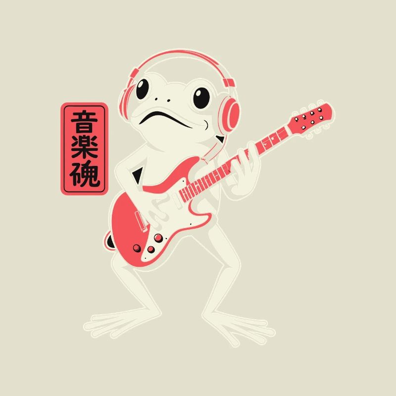 Frosch spielt E-Gitarre mit Kopfhörern