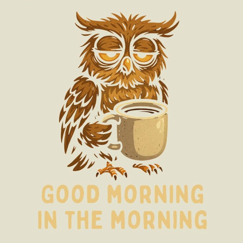 Schlafmütze Eule mit Kaffee