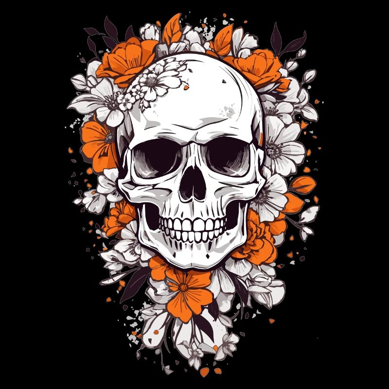 Totenkopf mit Blumen
