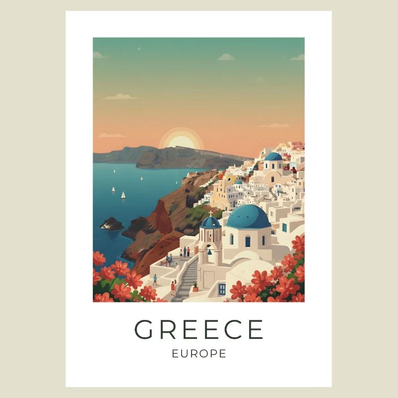 Vue côtière du coucher de soleil de Santorin