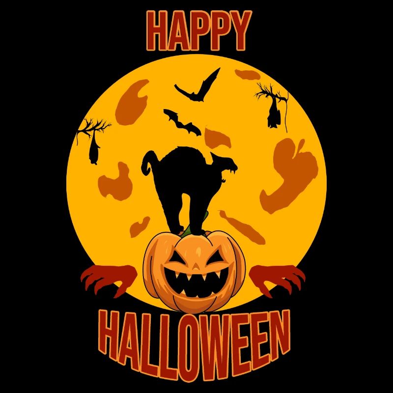 Joyeux Halloween Chat Lune Citrouille