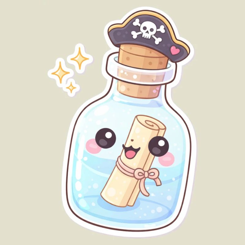 Un message de pirate mignon dans une bouteille
