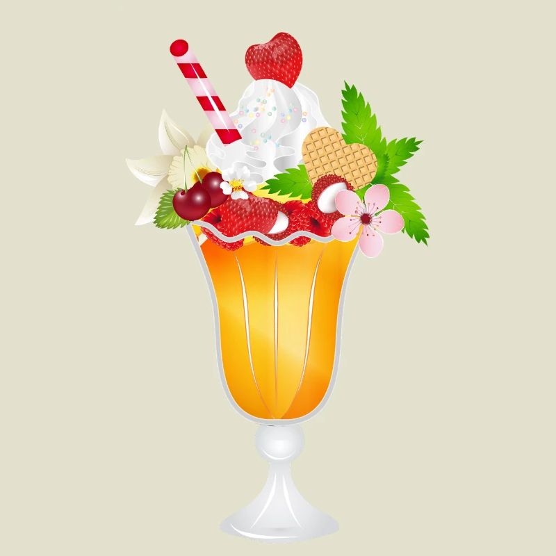 Fruchtiger Eisbecher mit Sahne und Waffel