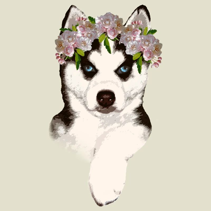 Husky avec couronne de fleurs