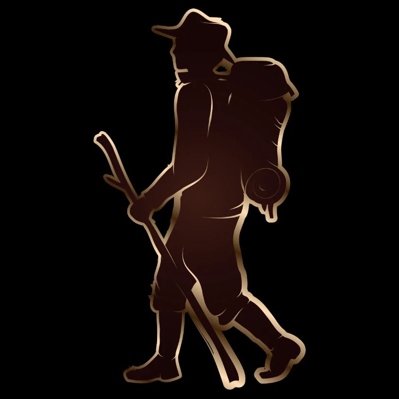 Pilger oder Wanderer mit Wanderstab & Rucksack