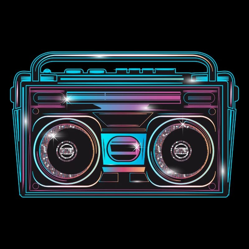 Cassette recorder in bright 80s neon look