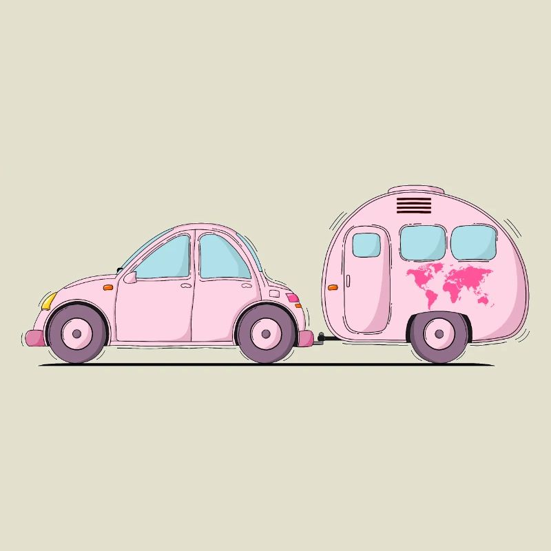 Auto mit Wohnwagen Rosa