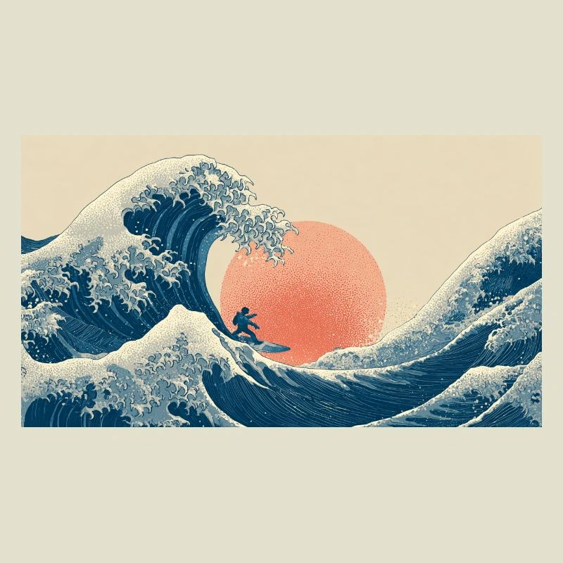 Surfing Wave at Sunset