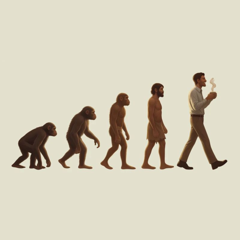 Evolutionsreise: Von Affe zu kaffeetrinkenden Mann