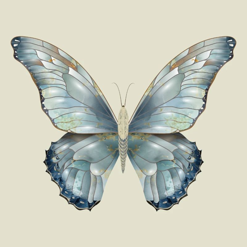 Papillon dans de délicates nuances de bleu peint à la main