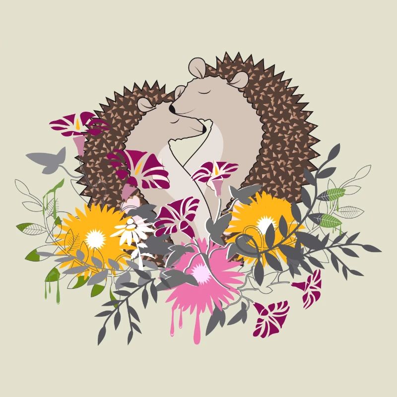 Deux petits hérissons assis ensemble dans le parterre de fleurs