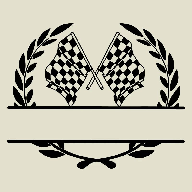 Drapeau de course dans une couronne de laurier