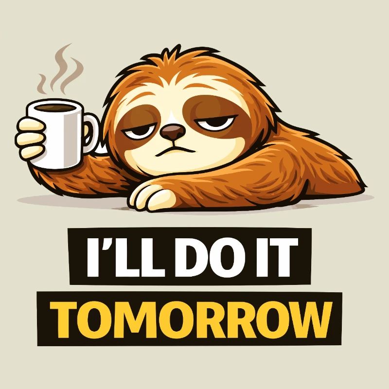 Procrastination Sloth with Coffee