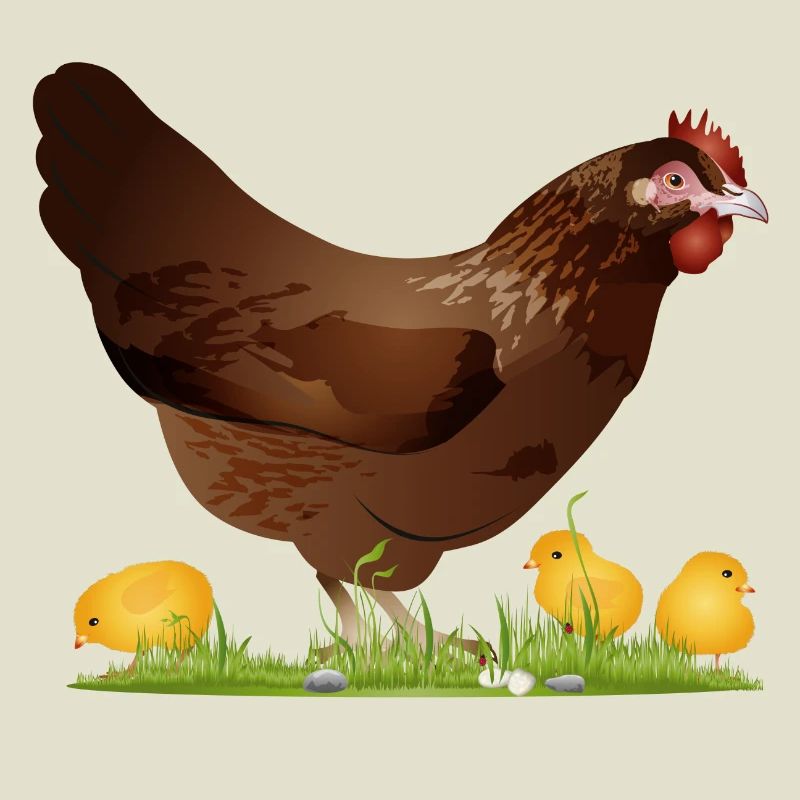 brown chicken with freshly hatched chicks