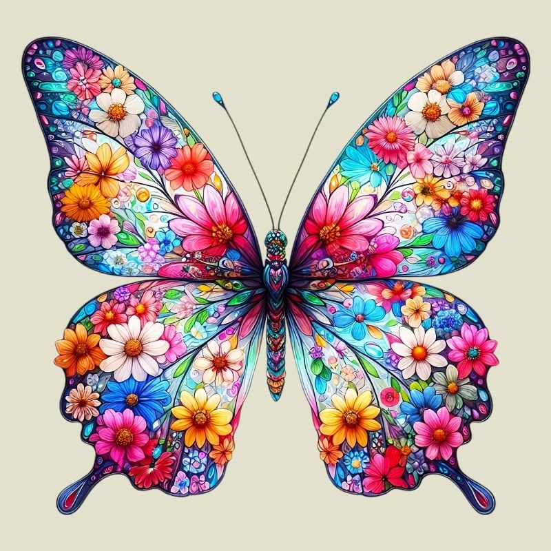 Papillon décoré de fleurs