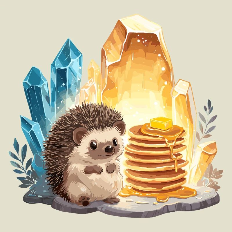 Hérisson avec des pancakes dans la grotte de cristal