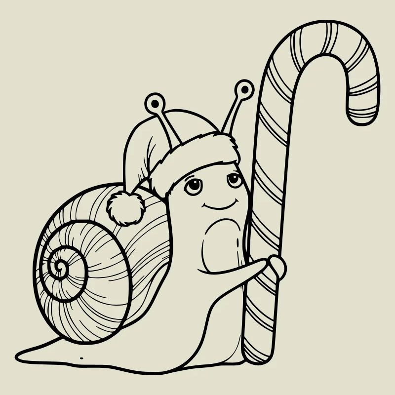 Escargot de Noël doux avec canne d’orge d’orge
