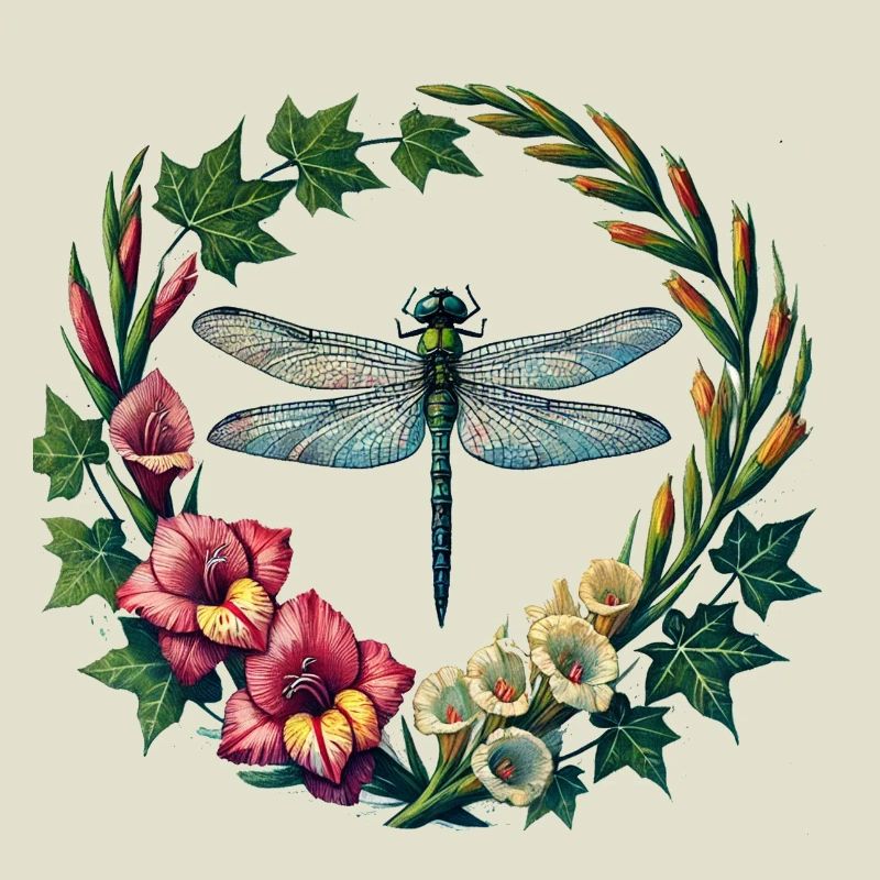 Libellen-Blumenkranzrahmen