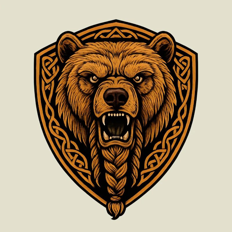 Brown bear in shield with braid