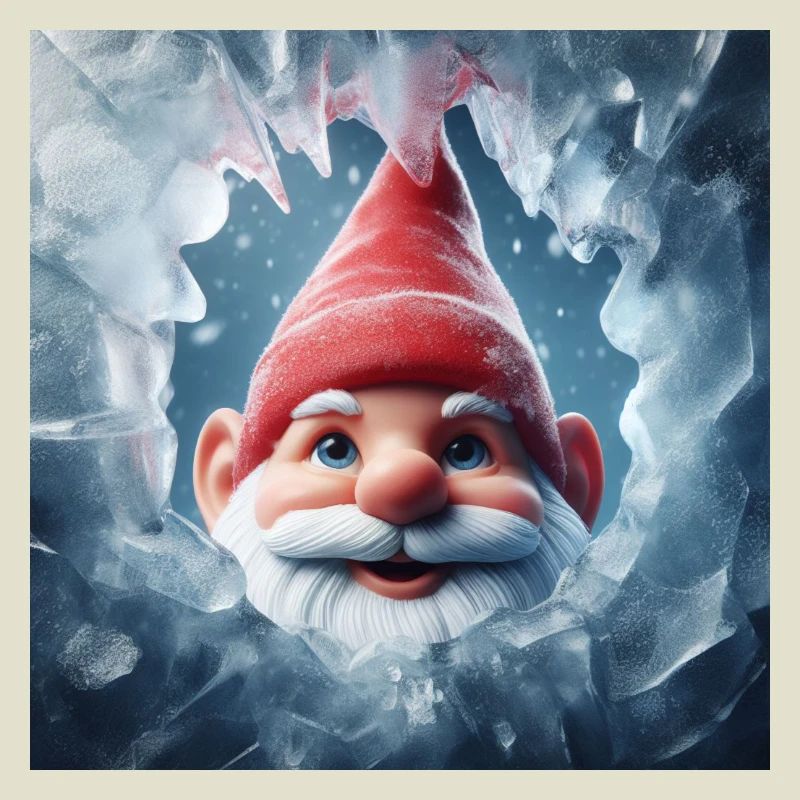 Gnome looking through ice