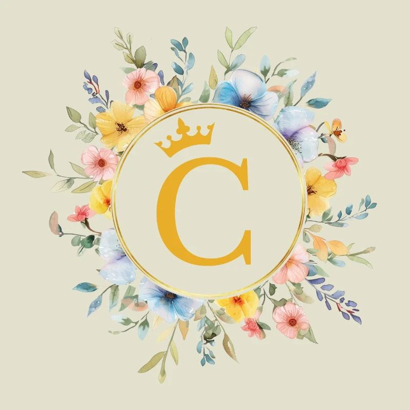 C Monogram, Flower Circle, Personalizable