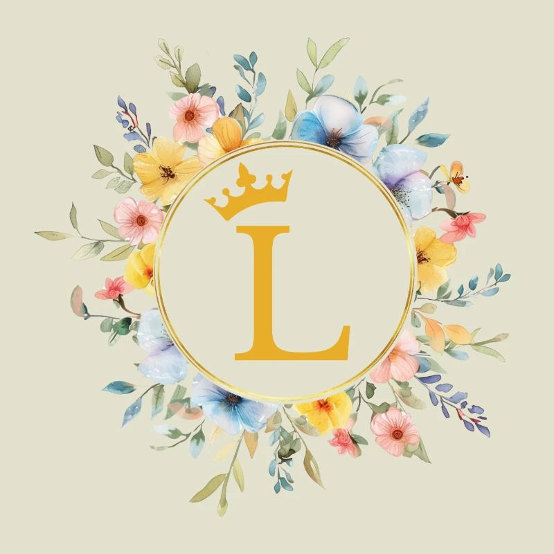 L Monogram, Flower Circle, Personalizable