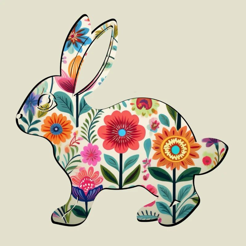 Floral Easter Bunny Silhouette - Boho Chic