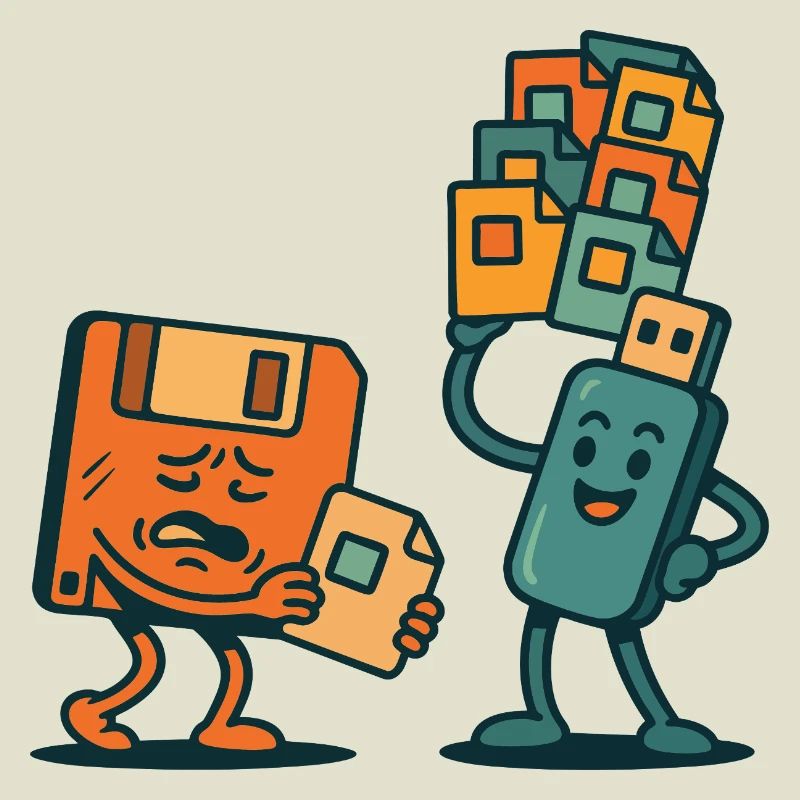 Diskette vs. USB-Laufwerk Retro Tech Sarkasmus