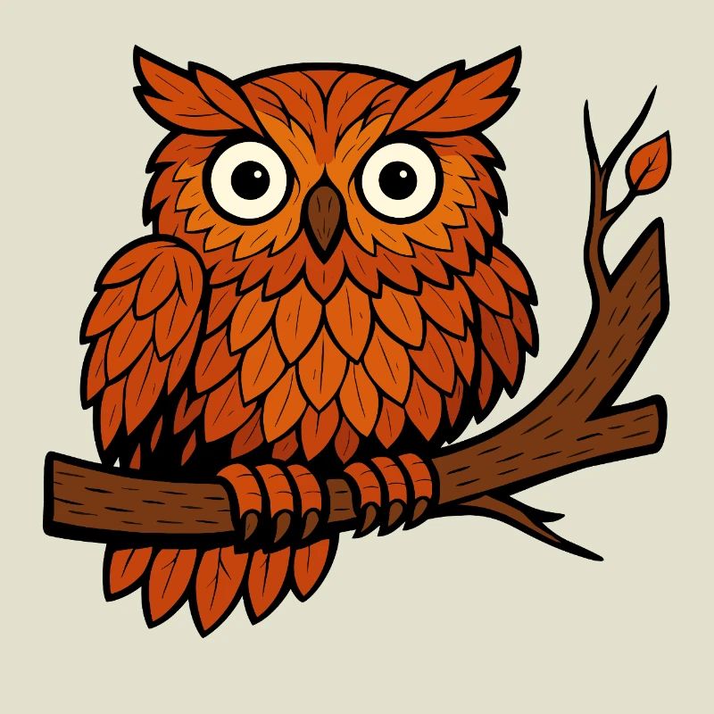 Comic Eule Herbst Wald Laub Blätter Ast Baum Jäger