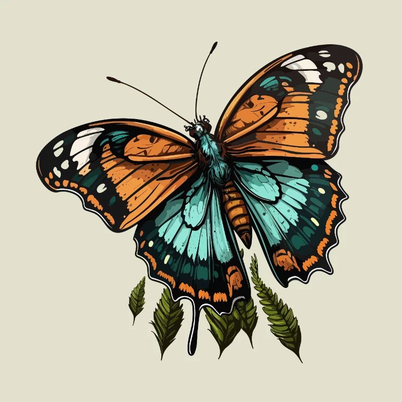 Papillon sarcelle orange