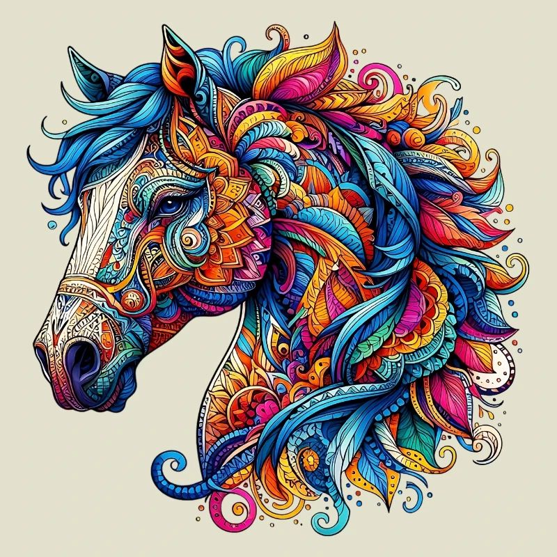 Cheval décoré de Mandalas
