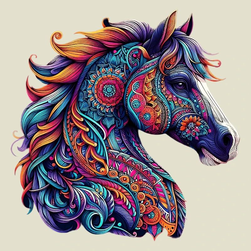 Cheval décoré de Mandalas