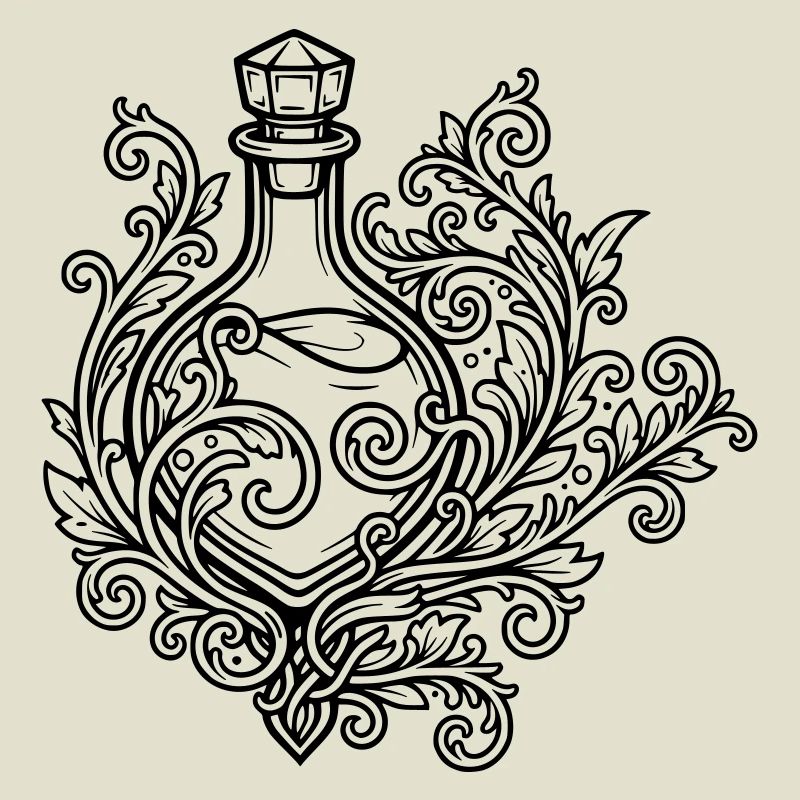 Fiole d'elixir et fleurs