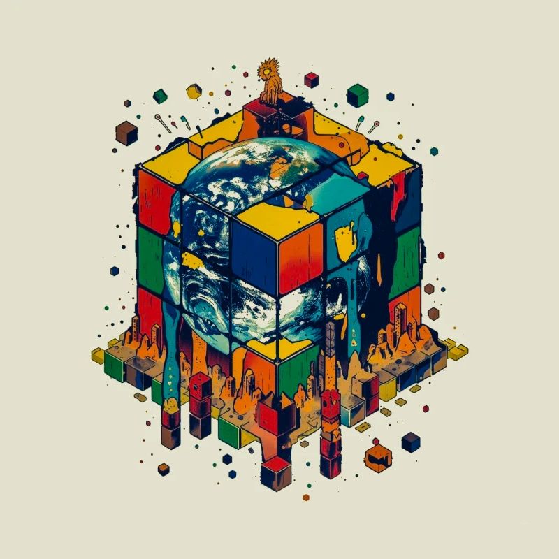 Terre dans le Cube de Blocs de Couleur