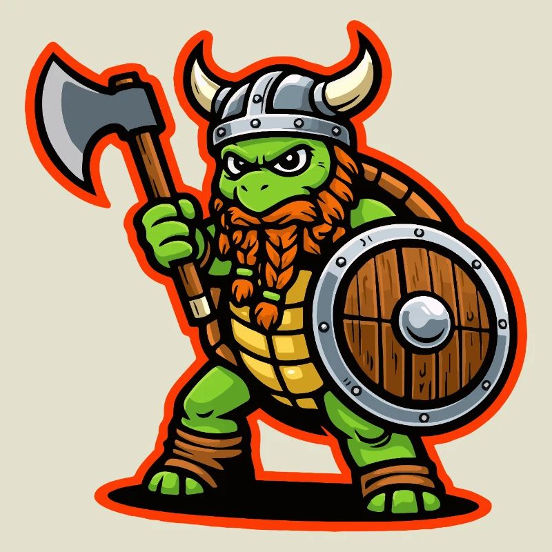 Wikinger-Schildkröte-Krieger-Axt-Schild-Maskottchen