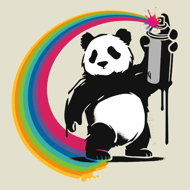 Stencil style panda holding a spray can