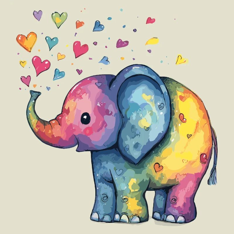 Regenbogen Elefant mit Herzfunken
