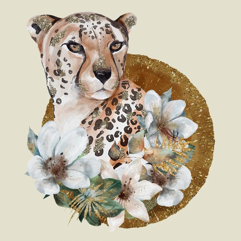 Léopard avec or et fleurs