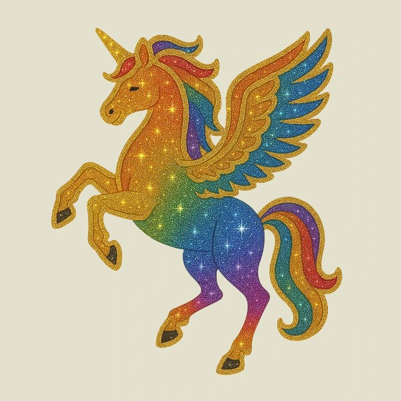 Glittering Rainbow Pegasus Illustration