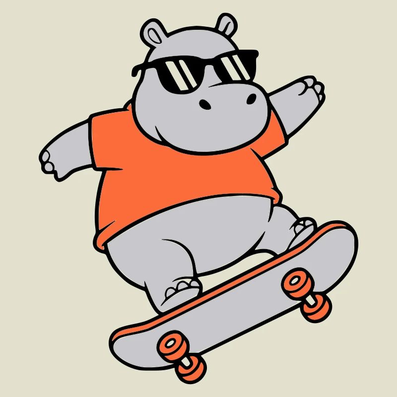 Cool Hippopotamus Skater Skateboard Vector