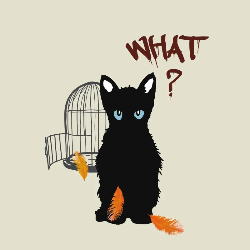 Petit chaton mignon noir et oiseau