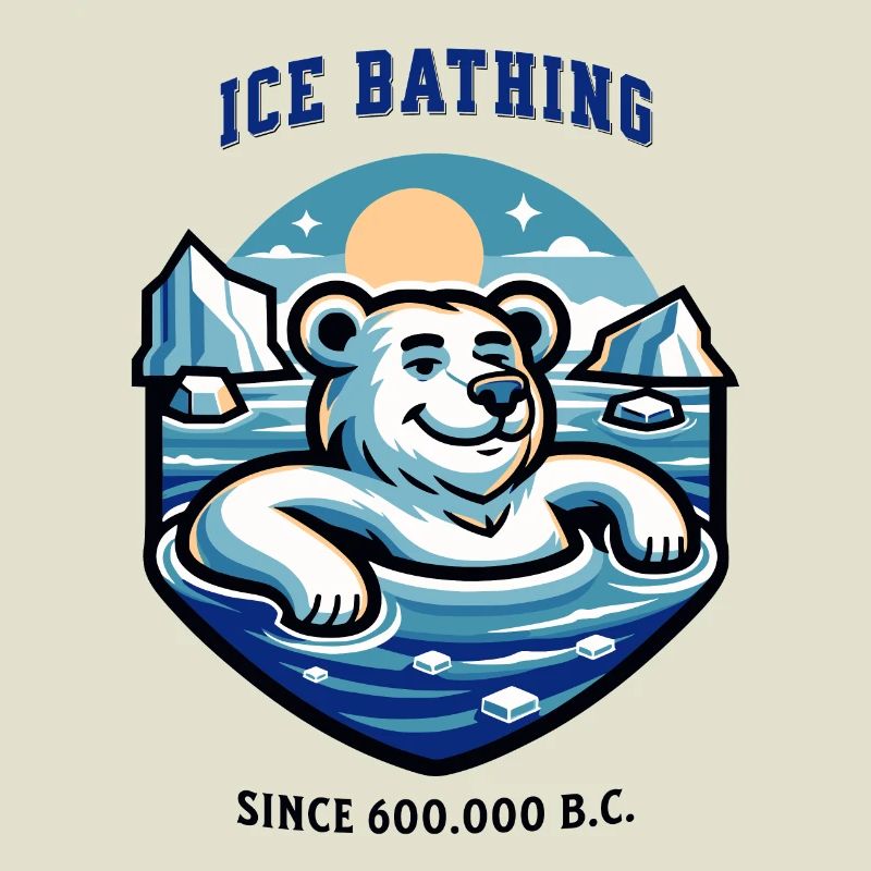 relaxter Eisbär beim Eisbaden lustiger Spruch