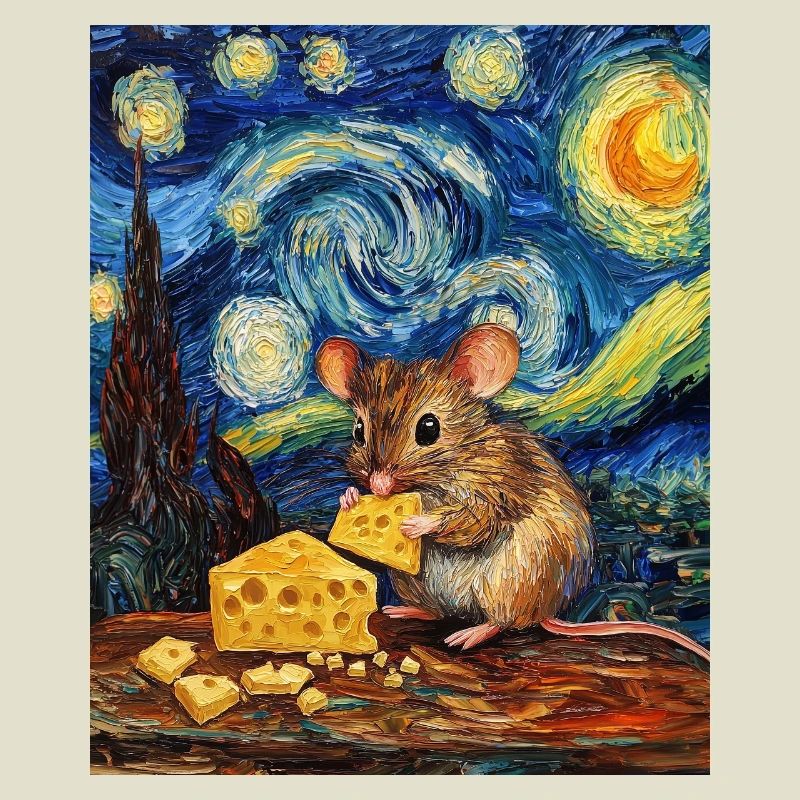 Mouse Eats Cheese Van Gogh Style Starry Night