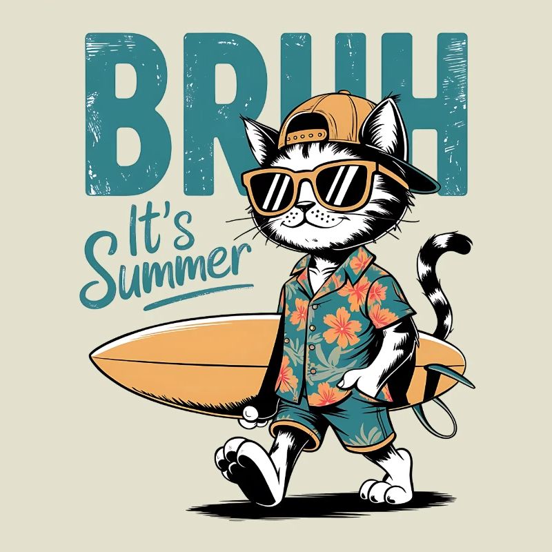 Chat surfeur avec planche de surf