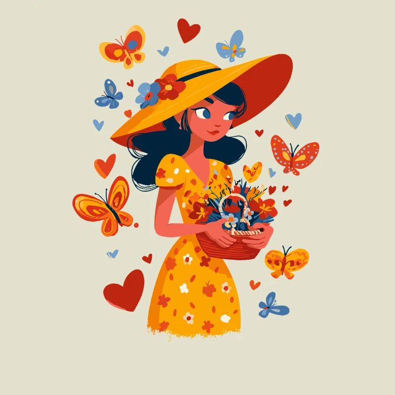 Fée du printemps avec panier de fleurs